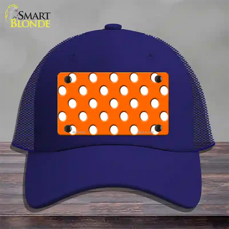 White Polka Dots Orange Novelty License Plate Hat Mesh / Royal Blue