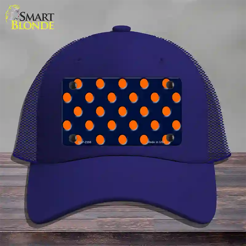 Orange Polka Dots Navy Blue Novelty License Plate Hat Mesh / Royal Blue