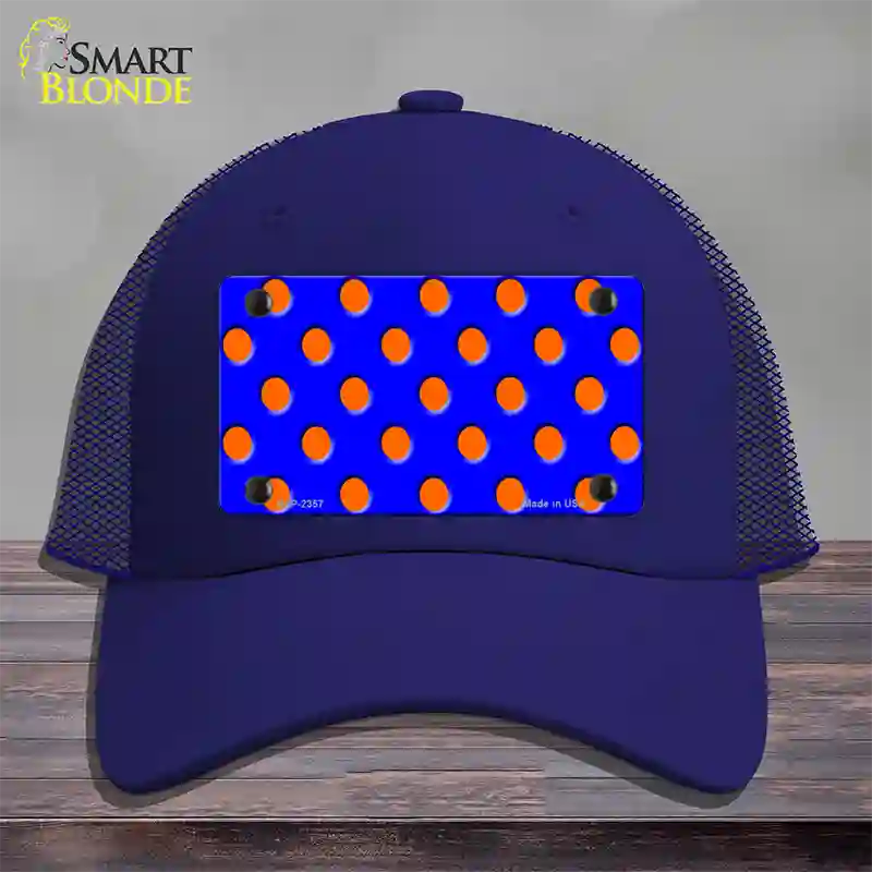 Orange Polka Dots Royal Blue Novelty License Plate Hat Mesh / Royal Blue