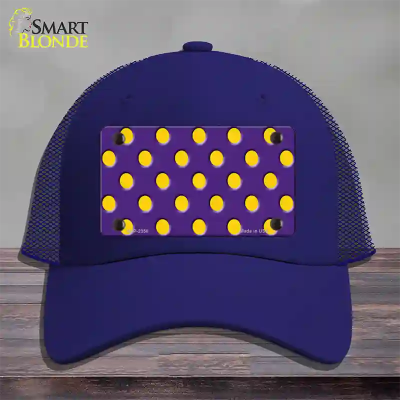 Yellow Polka Dots Purple Novelty License Plate Hat Mesh / Royal Blue