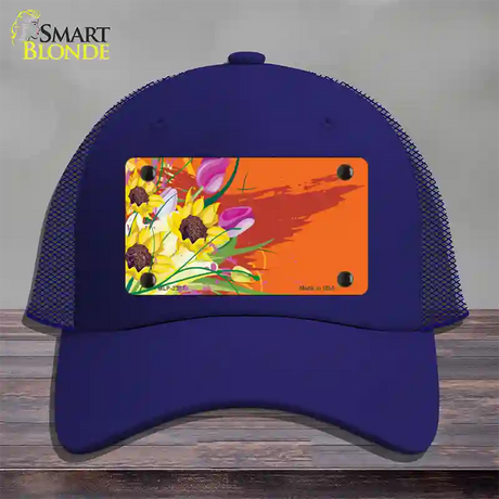 Floral Bouquet Offset Novelty License Plate Hat Mesh / Royal Blue