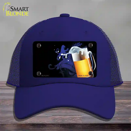 Frothy Beer Mug Offset Novelty License Plate Hat Mesh / Royal Blue