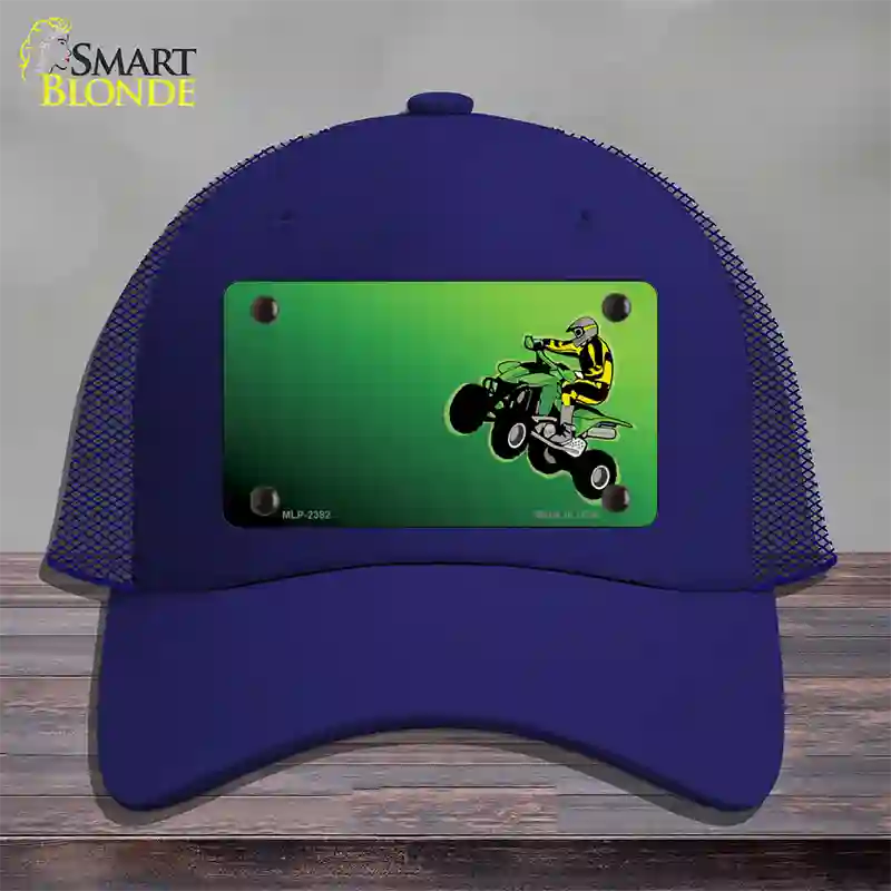 Quad Rider Offset Flat Novelty License Plate Hat Mesh / Royal Blue