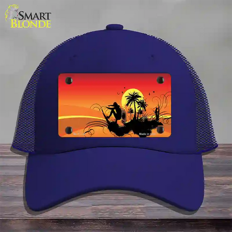 Sunset Surfer Novelty License Plate Hat Mesh / Royal Blue