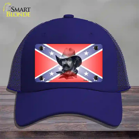 Confederate Flag Cowboy Novelty License Plate Hat Mesh / Royal Blue