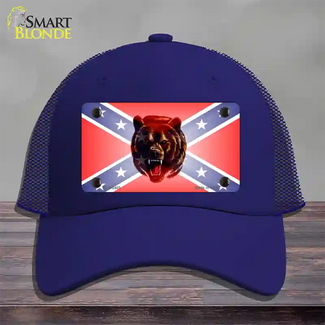 Confederate Flag Grizzly Bear Novelty License Plate Hat Mesh / Royal Blue