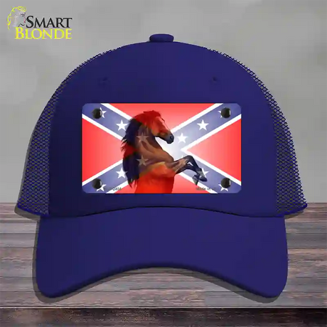 Confederate Flag Stallion Horse Novelty License Plate Hat Mesh / Royal Blue