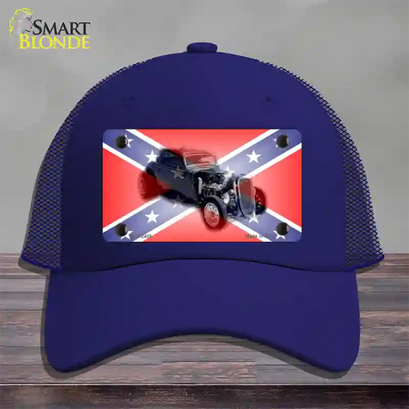 Confederate Flag Hot Rod Novelty License Plate Hat Mesh / Royal Blue