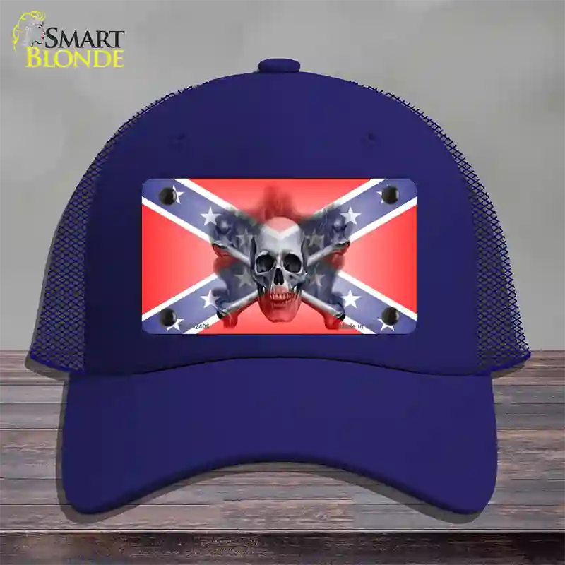 Confederate Flag Skull Novelty License Plate Hat Mesh / Royal Blue