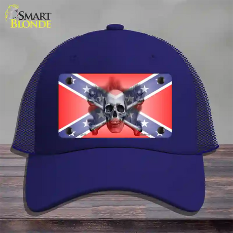 Confederate Flag Skull Novelty License Plate Hat Mesh / Royal Blue