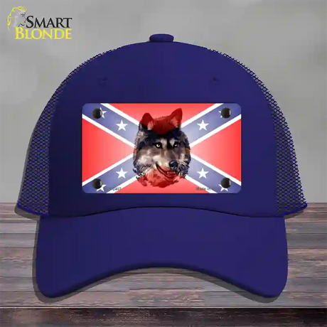 Confederate Flag Faded Wolf Novelty License Plate Hat Mesh / Royal Blue