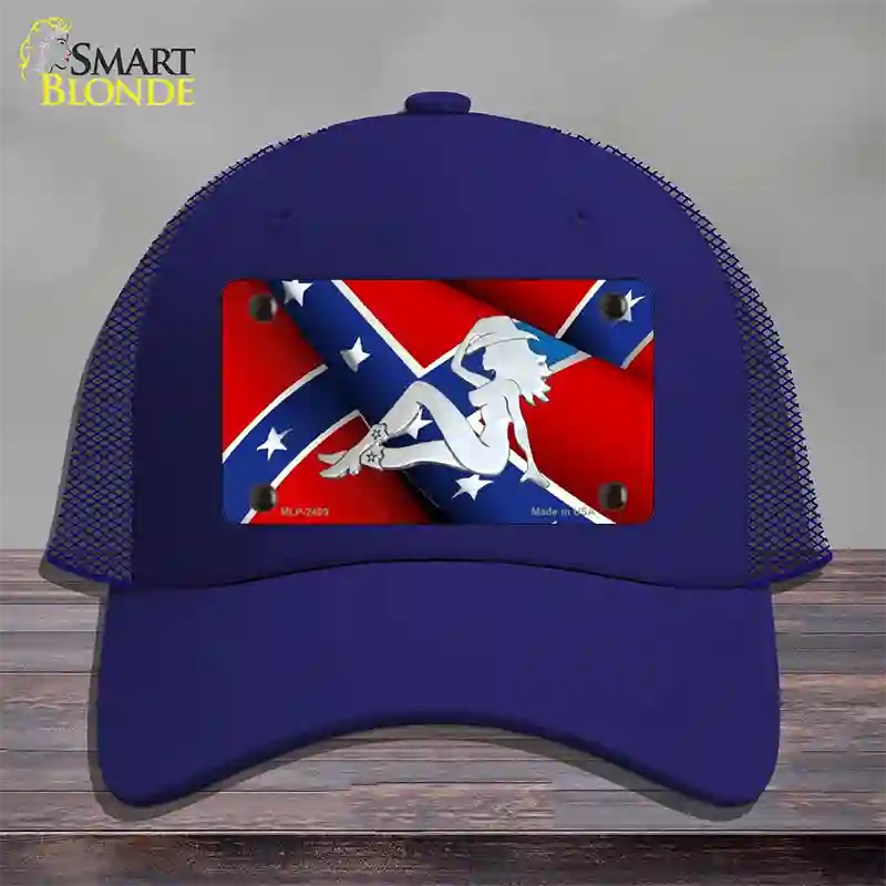 Rebel Flag Mudflap Cowgirl Novelty License Plate Hat Mesh / Royal Blue