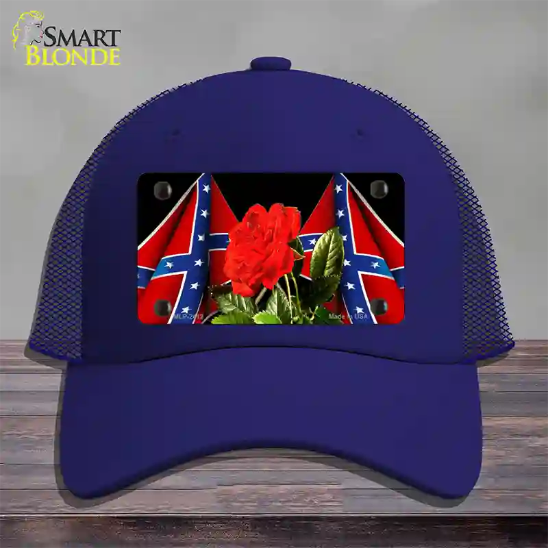 Rebel Rose Novelty License Plate Hat Mesh / Royal Blue