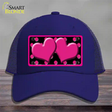 Hot Pink Black Polka Dot Hot Pink Center Hearts Novelty License Plate Hat Mesh / Royal Blue