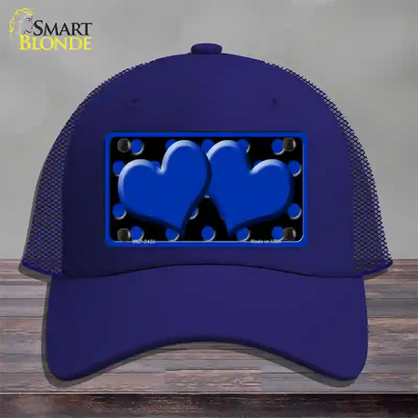 Blue Black Polka Dot Blue Center Hearts Novelty License Plate Hat Mesh / Royal Blue