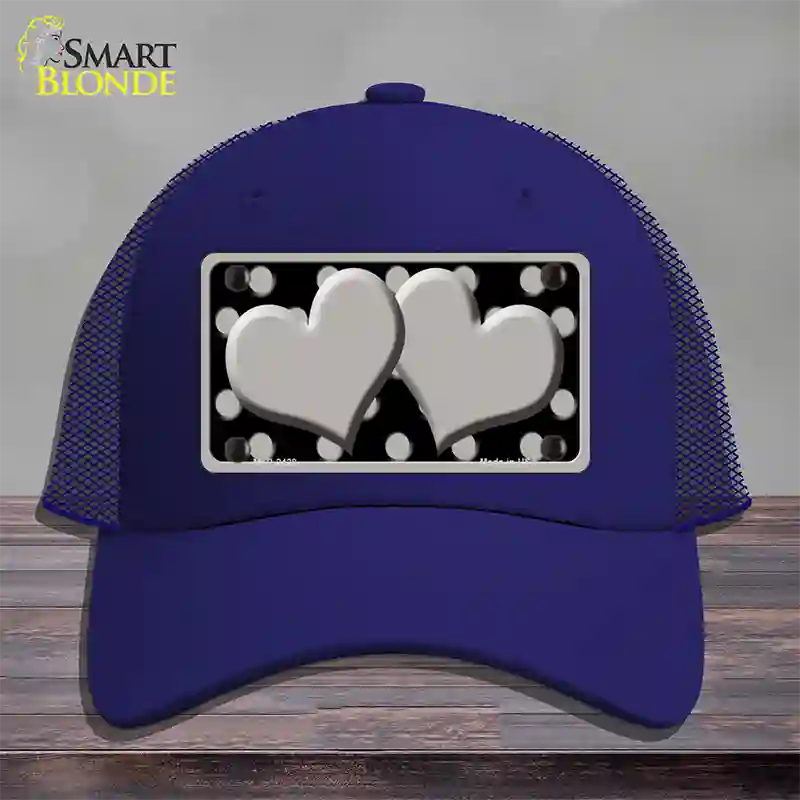 Grey Black Polka Dot Grey Center Hearts Novelty License Plate Hat Mesh / Royal Blue