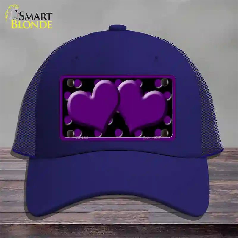 Purple Black Polka Dot Purple Center Hearts Novelty License Plate Hat Mesh / Royal Blue