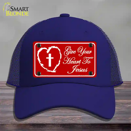 Give Your Heart To Jesus Novelty License Plate Hat Mesh / Royal Blue