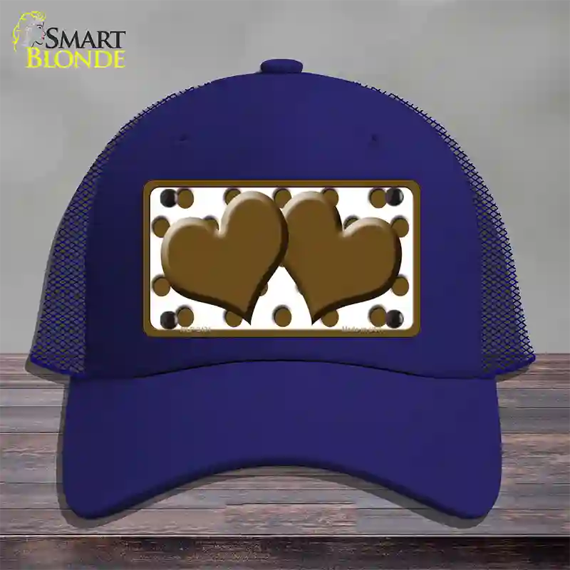 Brown White Polka Dot Brown Centered Hearts Novelty License Plate Hat Mesh / Royal Blue