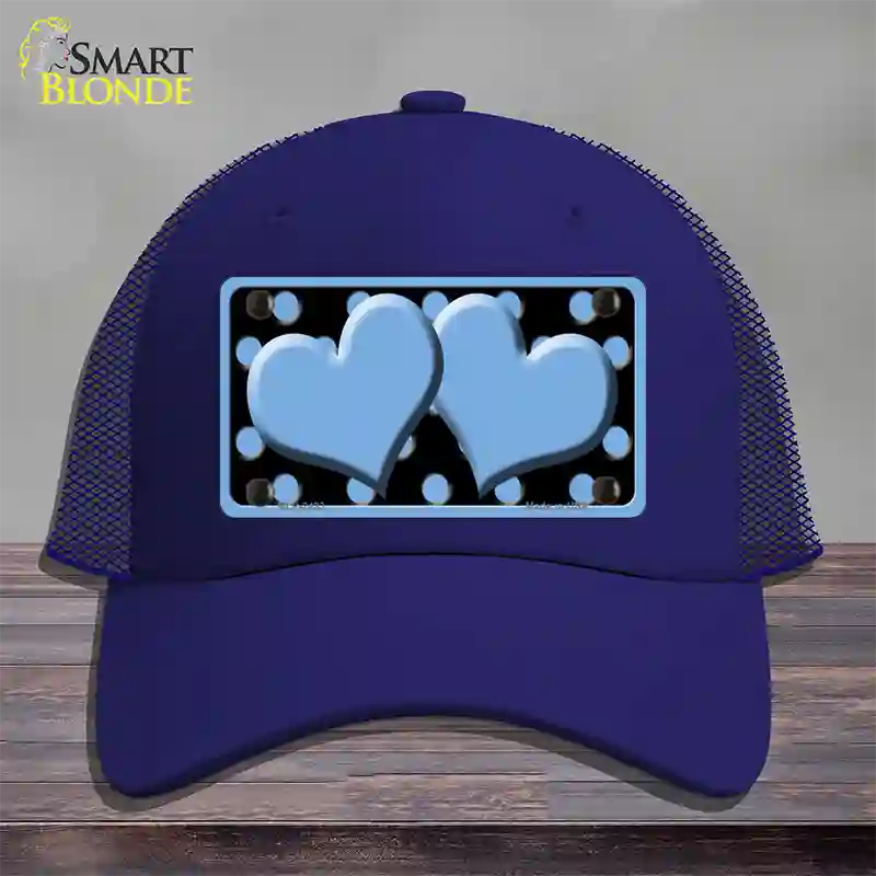 Light Blue Black Polka Dot Light Blue Centered Hearts Novelty License Plate Hat Mesh / Royal Blue