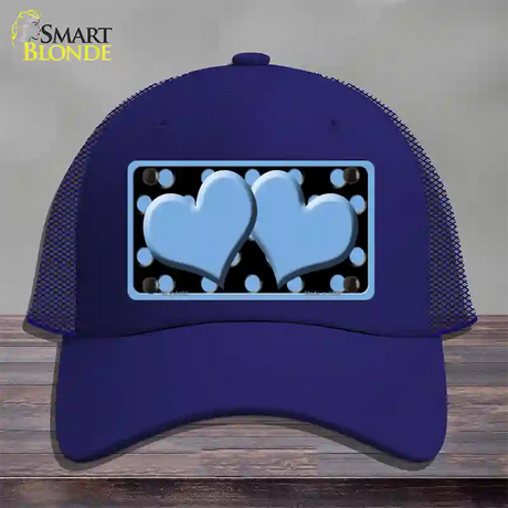 Light Blue Black Polka Dot Light Blue Centered Hearts Novelty License Plate Hat Mesh / Royal Blue