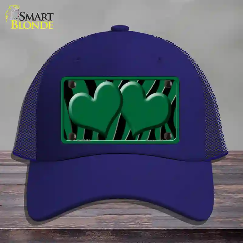 Green Black Zebra Green Centered Hearts Novelty License Plate Hat Mesh / Royal Blue