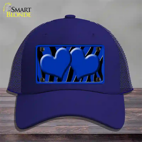 Blue Black Zebra Blue Centered Hearts Novelty License Plate Hat Mesh / Royal Blue