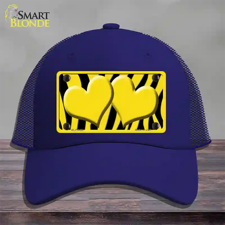 Yellow Black Zebra Yellow Centered Hearts Novelty License Plate Hat Mesh / Royal Blue