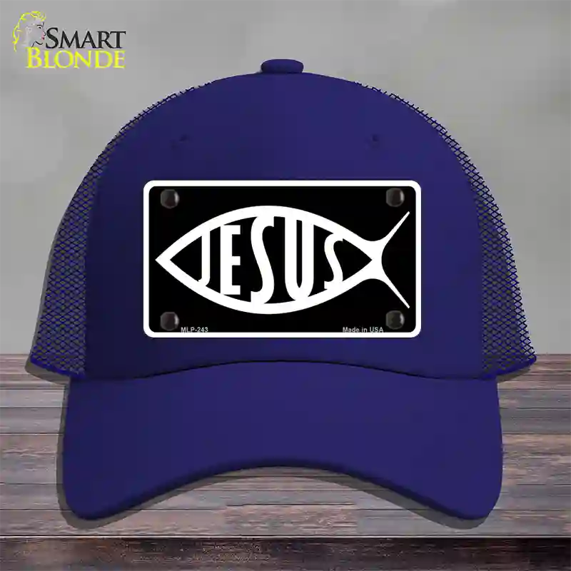 Jesus Fish Novelty License Plate Hat Mesh / Royal Blue