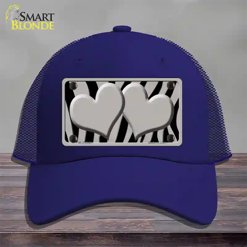 Grey Black Zebra Grey Centered Hearts Novelty License Plate Hat Mesh / Royal Blue