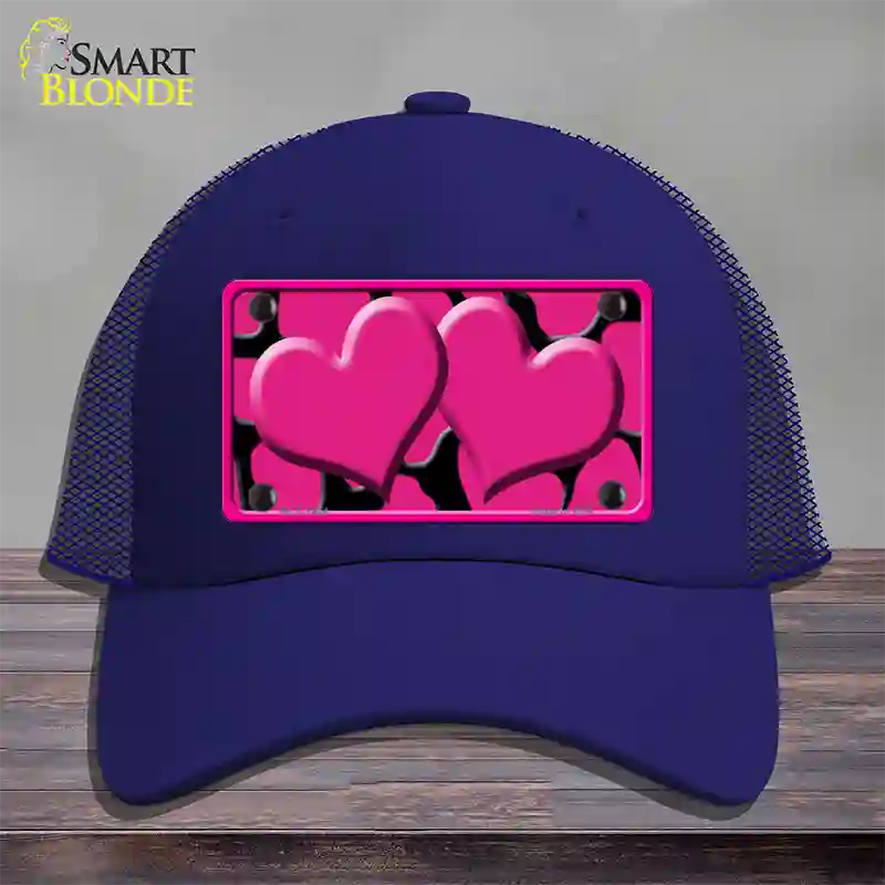 Pink Black Giraffe Pink Centered Hearts Novelty License Plate Hat Mesh / Royal Blue