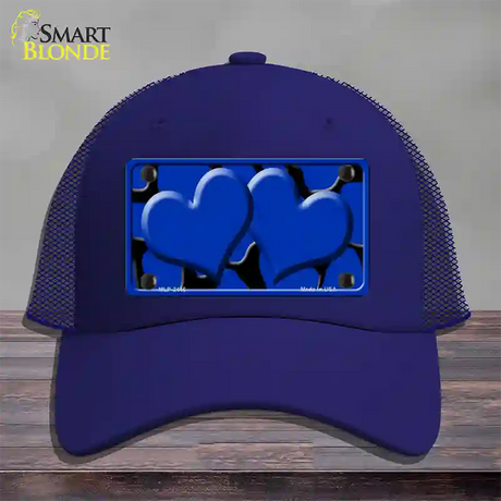 Blue Black Giraffe Blue Centered Hearts Novelty License Plate Hat Mesh / Royal Blue