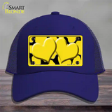 Yellow Black Giraffe Yellow Centered Hearts Novelty License Plate Hat Mesh / Royal Blue