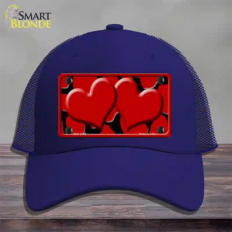 Red Black Giraffe Red Centered Hearts Novelty License Plate Hat Mesh / Royal Blue