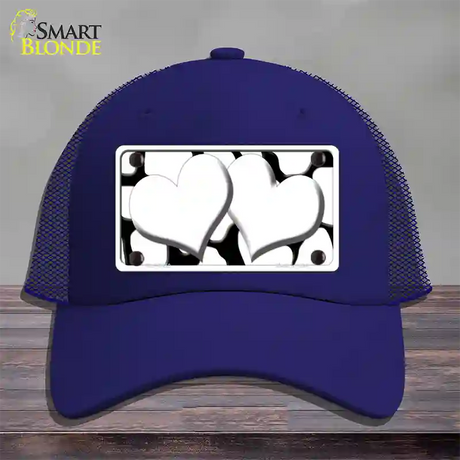 White Black Giraffe White Centered Hearts Novelty License Plate Hat Mesh / Royal Blue