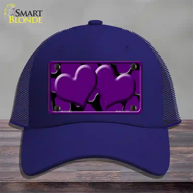 Purple Black Giraffe Purple Centered Hearts Novelty License Plate Hat Mesh / Royal Blue