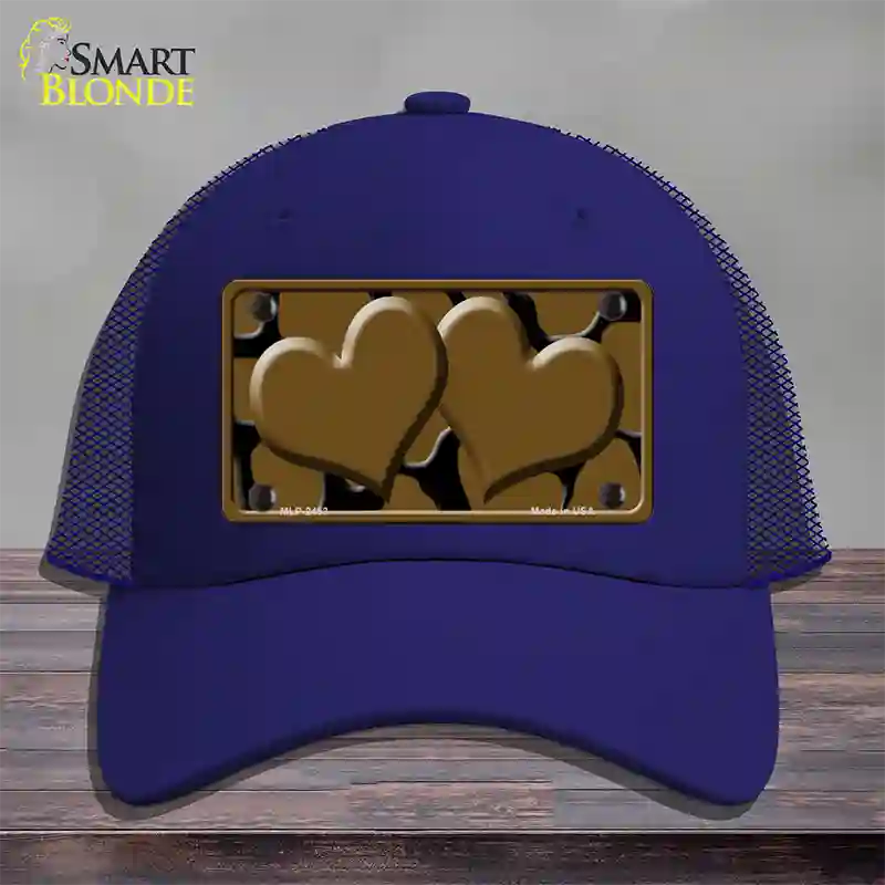 Brown Black Giraffe Brown Centered Hearts Novelty License Plate Hat Mesh / Royal Blue