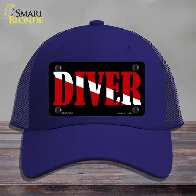 Scuba Diver Novelty License Plate Hat Mesh / Royal Blue