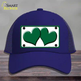 Solid Green Centered Hearts White Novelty License Plate Hat Mesh / Royal Blue