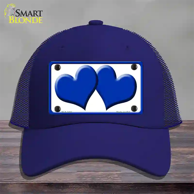 Solid Blue Centered Hearts White Novelty License Plate Hat Mesh / Royal Blue