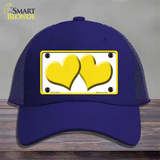 Solid Yellow Centered Hearts White Novelty License Plate Hat Mesh / Royal Blue