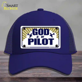 God Is My Pilot Novelty License Plate Hat Mesh / Royal Blue