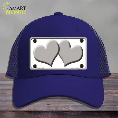 Solid Grey Centered Hearts White Novelty License Plate Hat Mesh / Royal Blue