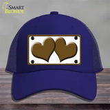 Solid Brown Centered Hearts White Novelty License Plate Hat Mesh / Royal Blue