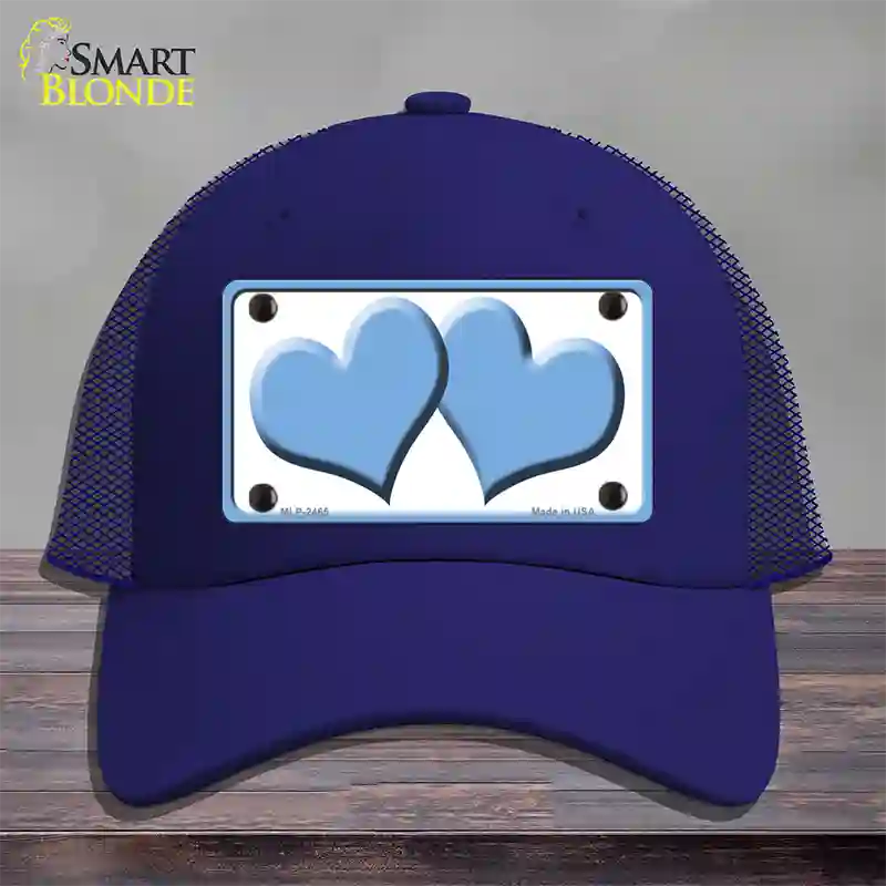 Solid Light Blue Centered Hearts White Novelty License Plate Hat Mesh / Royal Blue