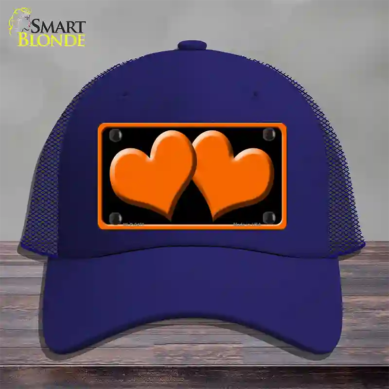 Solid Orange Centered Hearts Black Novelty License Plate Hat Mesh / Royal Blue