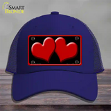 Solid Red Centered Hearts Black Novelty License Plate Hat Mesh / Royal Blue