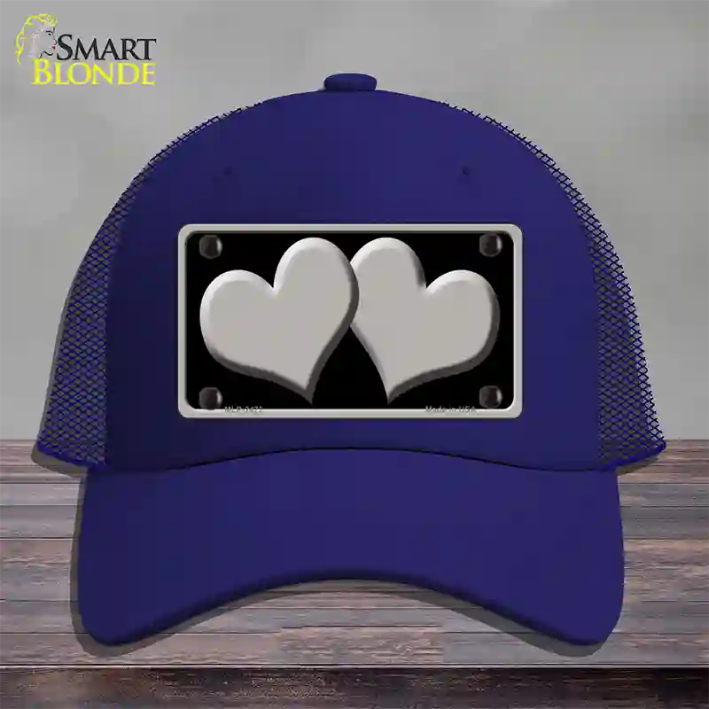 Solid Grey Centered Hearts Black Novelty License Plate Hat Mesh / Royal Blue