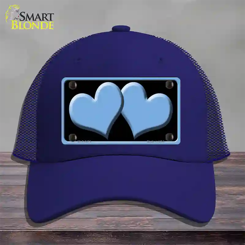 Solid Light Blue Centered Hearts Black Novelty License Plate Hat Mesh / Royal Blue