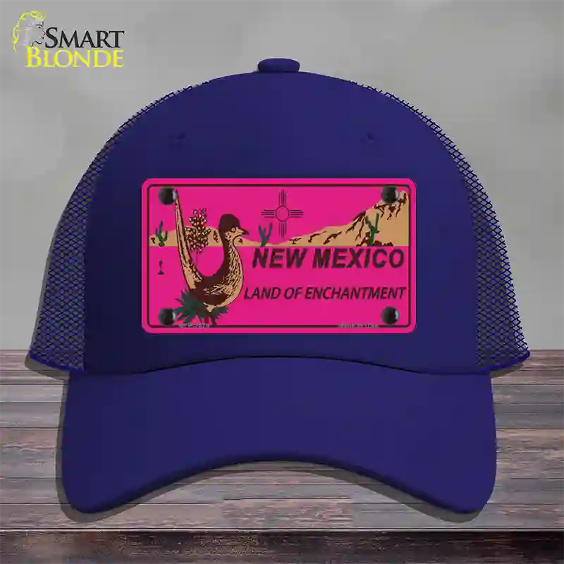 Roadrunner Pink New Mexico Novelty License Plate Hat Mesh / Royal Blue